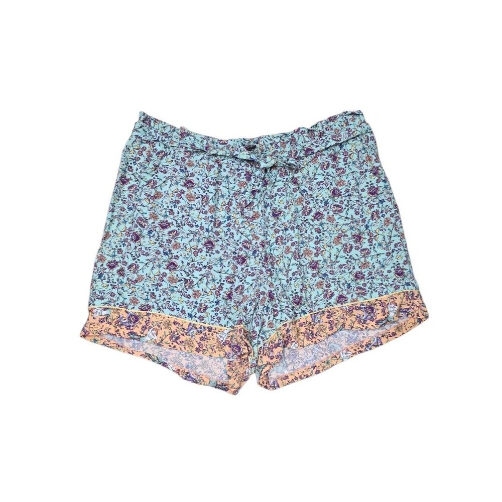 Torrid Floral Mermaid Nautical Pockets Boho Shorts Drawstring Tie Lining Aqua 3